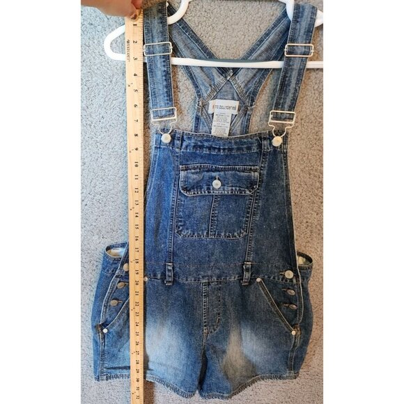 Vtg No Boundaries Women's Overall Shorts Stretch Blue Denim Raver Y2K Sz Medium - Picture 7 of 16